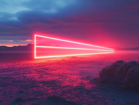 Crimson glow of a neon structure in a surreal landscape at twilight hour
