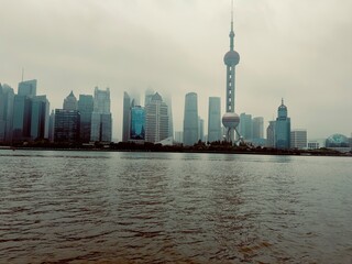 shanghai skyline at dusk