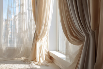 elegant window curtains in a bright living room