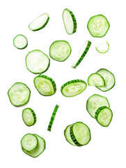 Sliced cucumbers against a transparent background