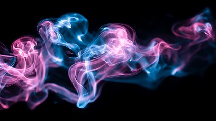 Fototapeta premium Abstract Pink and Blue Smoke Artistically Swirling on Black Background Creates Dreamlike Atmosphere