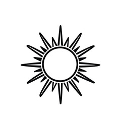 Naklejka premium Sun Outline Black and White Icon with Rays on Transparent Background Design