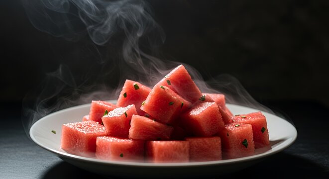 Steaming Watermelon Cubes: A Culinary Delight - Powered by Adobe