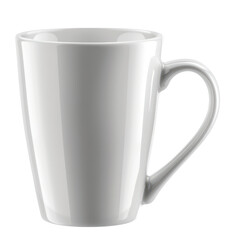 A white ceramic mug with a handle and a plain interior.