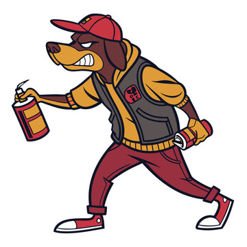 Dog character in varsity jacket with spray can