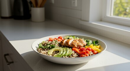 Sunlit Quinoa Bowl with Grilled Chicken and Avocado: A Healthy and Delicious Lunch