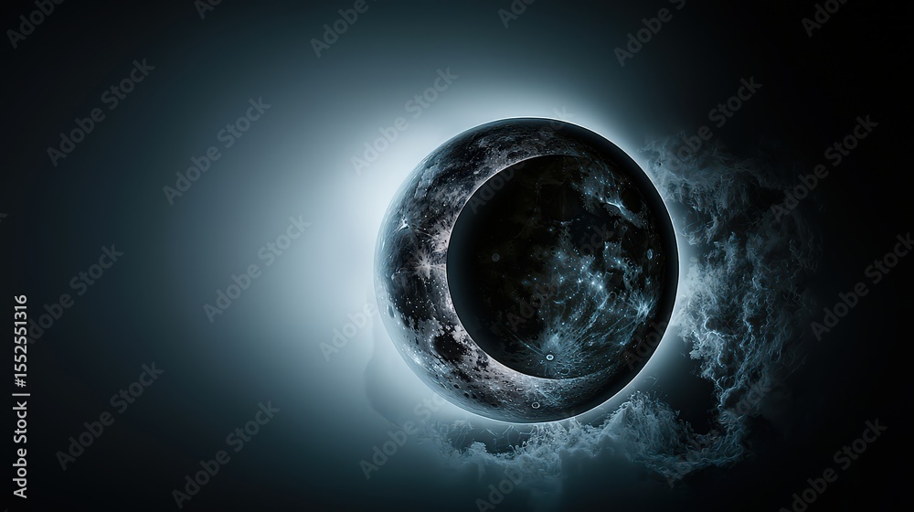 Poster abstract solar eclipse a unique minimalist digital art perspective in cosmic space and dark surround