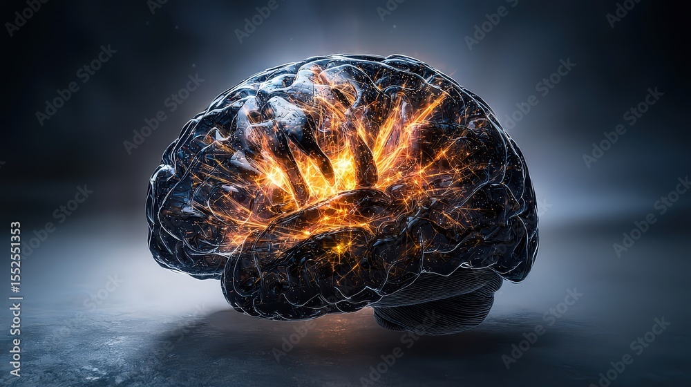 Poster Glowing abstract brain rendering digital landscape art piece futuristic environment close-up view neural concepts