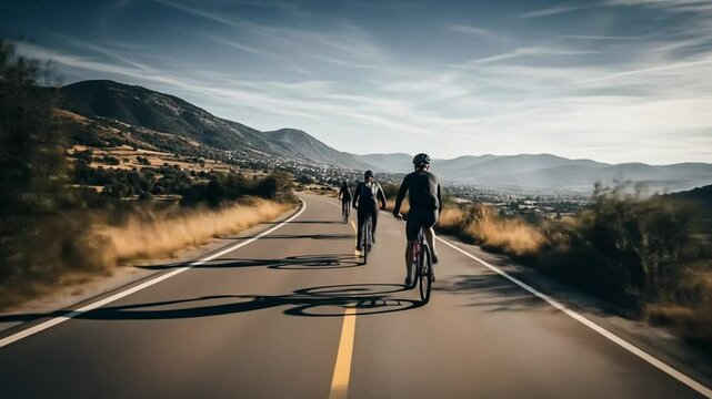 Cyclists enjoy scenic mountain road ride.
