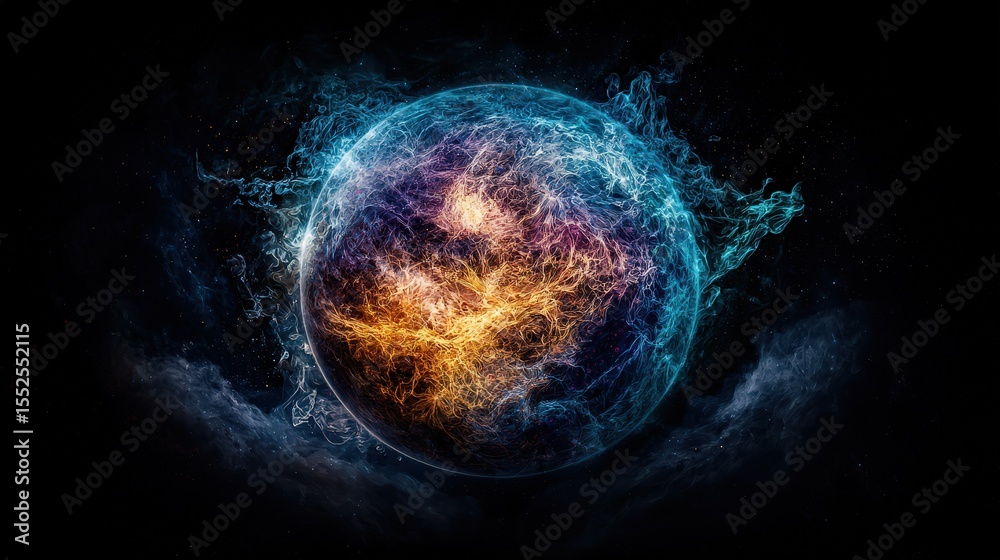 Poster vibrant breathing planets in cosmic harmony digital art abstract universe colorful energy dynamic vi