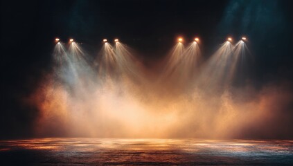 Stage lit by spotlights, smoky atmosphere