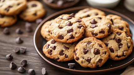Plate of delicious chocolate chip cookies