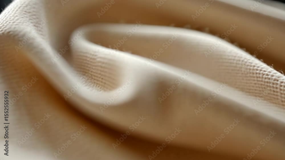 Poster Close Up of Beige Fabric with Textured Surface Displaying Soft Folds and Detailed Woven Pattern