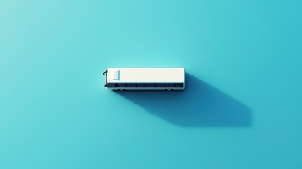 A white bus on a blue background. The transportation concept of public transport. The image emphasizes the simplicity and functionality of the vehicle.