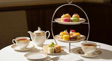 Elegant Afternoon Tea with Delectable Pastries and Fine China