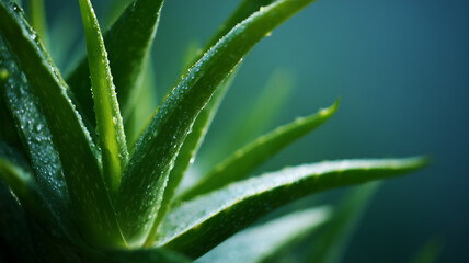 Fototapeta premium Fresh aloe vera plant with water drops growing in nature