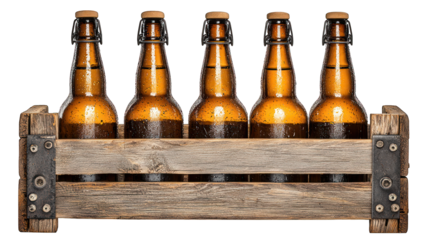 Bottled brew in a wooden crate, ready to serve