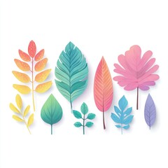 Fototapeta premium Colorful, stylized leaves in pastel shades arranged horizontally