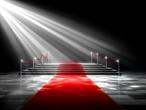 Red carpet under spotlight