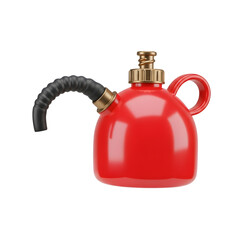 Obraz premium Vivid red oil can with a black flexible spout against a transparent background. The can features a golden nozzle and handle providing a clean and isolated product shot.