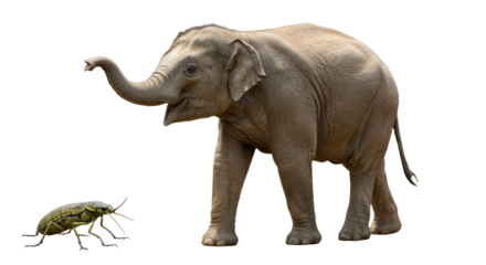 Elephant and Insect Encounter Isolated.