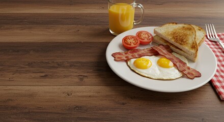 Sunny-side up eggs, crispy bacon, and toast make a perfect breakfast.