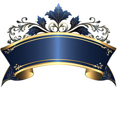 Ornate dark blue and gold banner