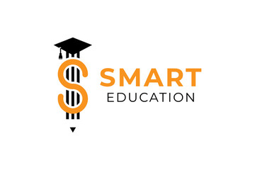 Letter S education and graduation logo design. Pencil and graduation cap icon stylized.