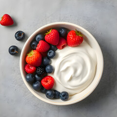 Creamy Berry Bliss: Overhead Flat Lay on Gray