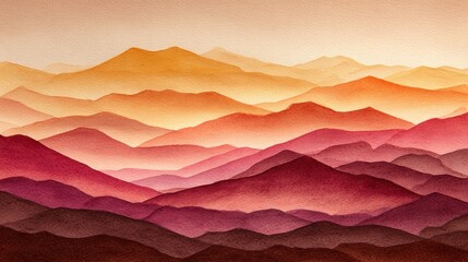 Watercolor Painting of Mountain Ranges in Graduated Colors