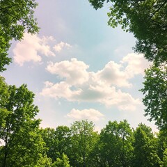 Obraz premium green forest and clouds on the blue sky