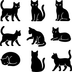 set of cats silhouettes