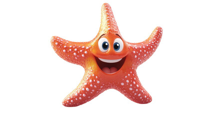 smiling cartoon starfish glowing red rendered on white background