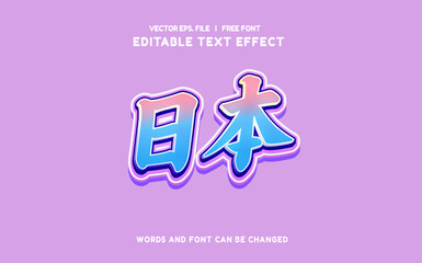 Editable text effect Japan Movie - Food - Drama 3d cartoon template style premium vector.	