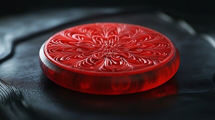 Artistic red circle with intricate patterns on a dark background