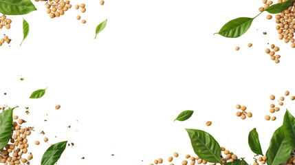soya beans with leaves on white background