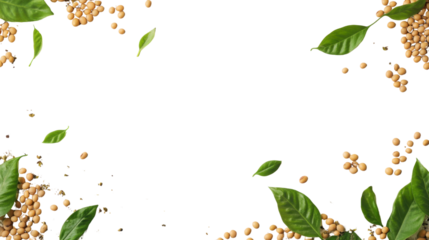 soya beans with leaves on white background