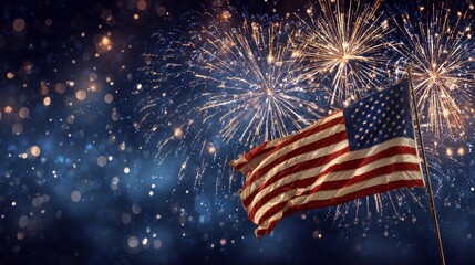  Independence day in happy senior patriot holds a stars and stripes a large American flag of U.S. federals holiday