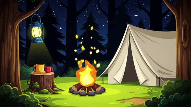 illustration tent in the woods