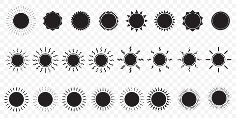 Sun moon vector icon set, day and night sign, dark and light mode icon, shining sun and crescent noon, screen brightness icon, vector illustration on transparent background. EPS 10.