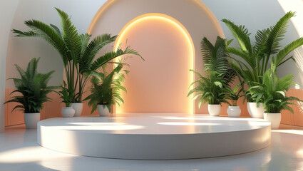 Bright Interior with Simple Arch and Vibrant Green Foliage