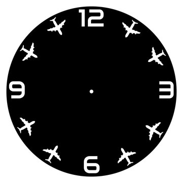 Airplane Clock Face with Black Background and Travel Theme