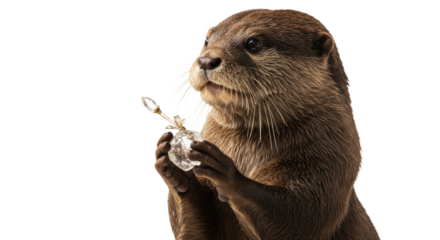 Adorable Otter Holding Crystal Perfume Bottle.