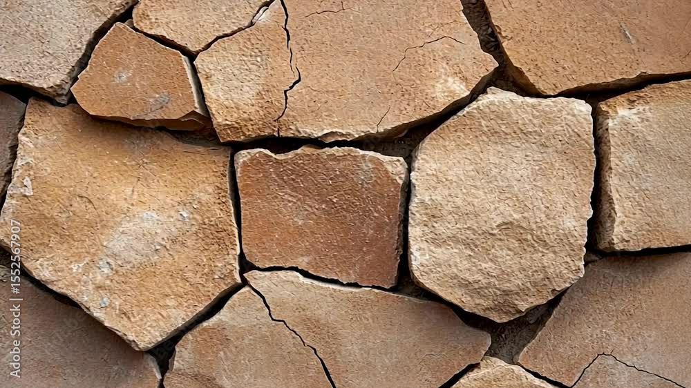 Poster Close Up View of Stone Wall Texture With Irregularly Shaped Stones and Cracks