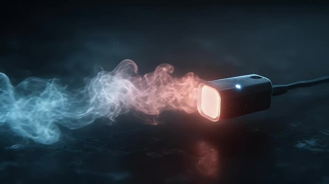 Futuristic device with glowing smoke