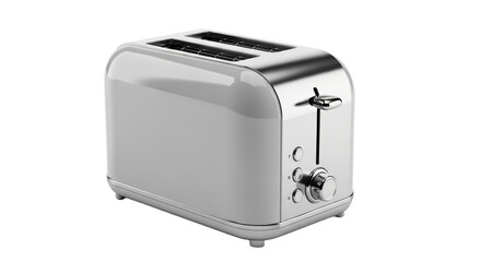 Stainless Steel Toaster with Modern Design and Adjustable Controls on White Background