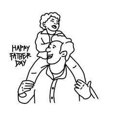 Obraz premium Cute line art design cartoon of a father holding his son. Father's day illustration design.family, vector cartoon
