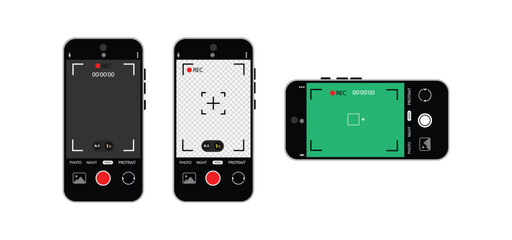 Smartphone Camera Interface: Viewfinder, Grid, Buttons, Lights, and Focus Controls in Mobile Photography Apps. Vector.