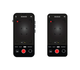 Photo camera in phone screen interface. Photography and video smartphone frame. Screen vector mockup. Vector illustration.