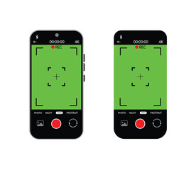 Photo camera in phone screen interface. Photography and video smartphone frame. Screen vector mockup. Vector illustration.